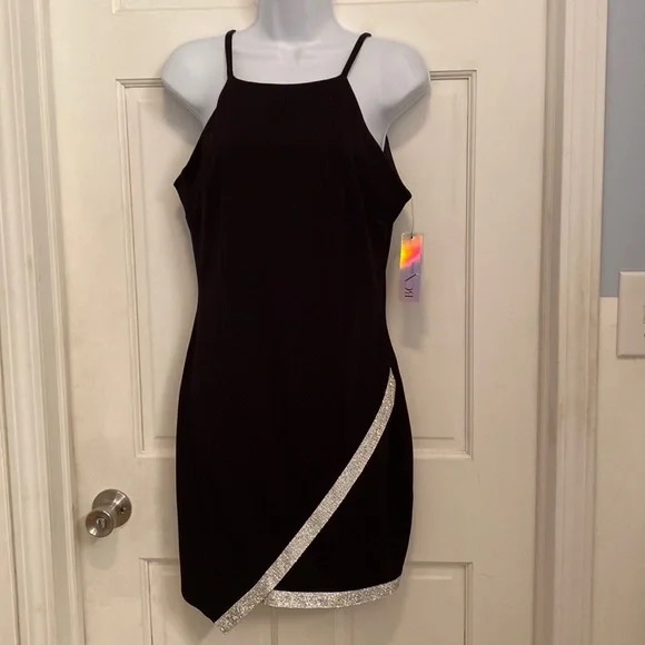 BCX | Dresses | Bcx Asymmetrical Envelope Rhinestone Bodycon Little Black Dress  Juniors Lg Nwt